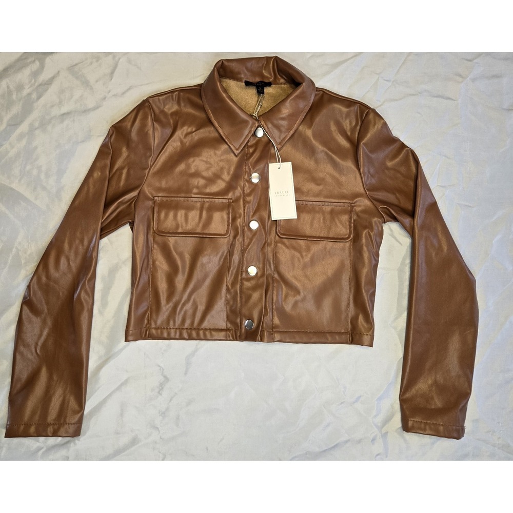 EB Luxe Los Angeles Faux Leather Brown Jacket Womens Small NWT